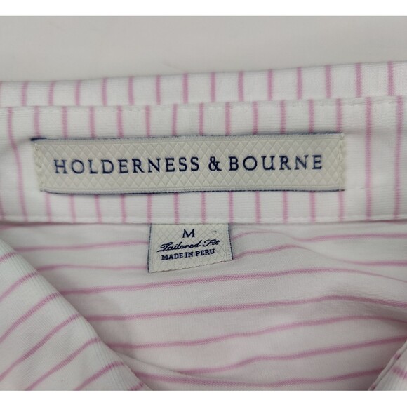 Holderness Bourne Polo Size Medium The Egan Pima Shirt Pink Striped Swiss Re New - Picture 7 of 9